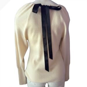 Ralph Lauren 100% Cashmere Puff Shoulder Ribbon Tie Back Sweater Cream Women